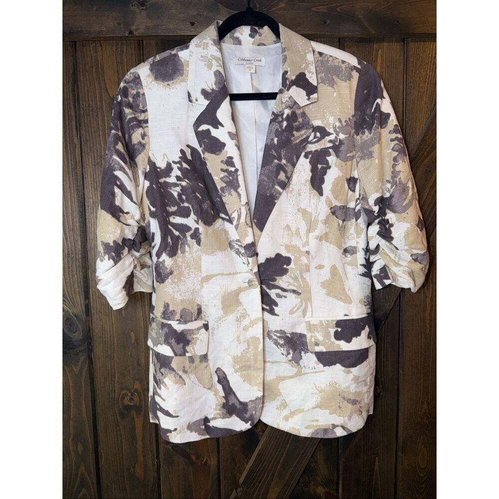 Coldwater Creek Linen Blend Artsy Abstract Watercolor Blazer